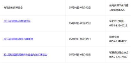 深圳會展中心5月1日到5月6日的活動安排