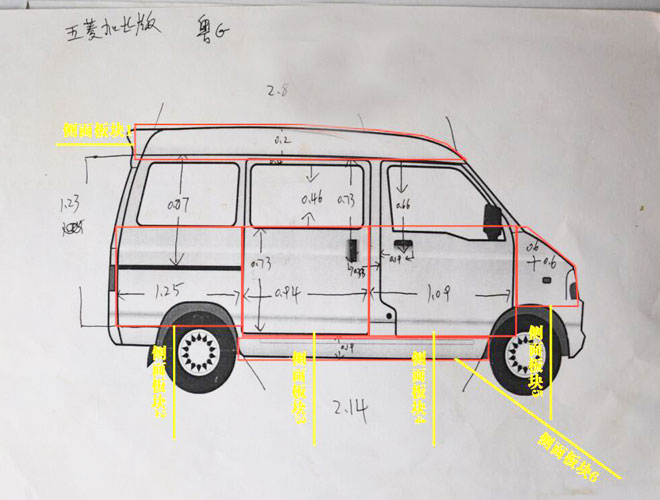 如何簡單易懂學(xué)會(huì)測量面包車五菱之光加長版車身廣告尺寸